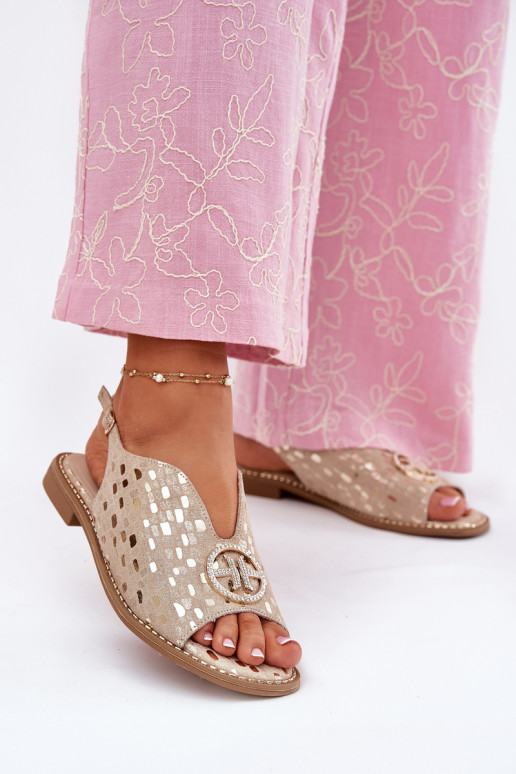 Sandali da donna con tacchi larghi con ornamenti S.Barski KV51-094 colore dorato