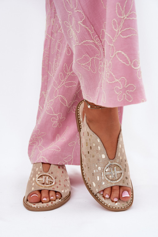 Sandali da donna con tacchi larghi con ornamenti S.Barski KV51-094 colore dorato