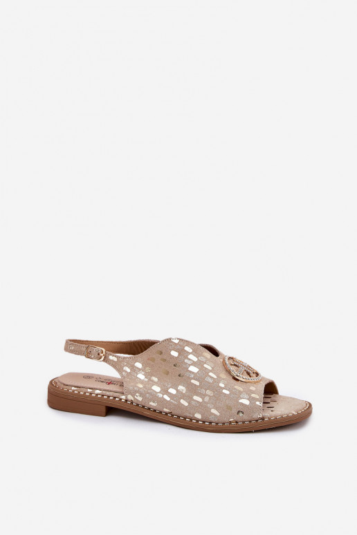 Sandali da donna con tacchi larghi con ornamenti S.Barski KV51-094 colore dorato