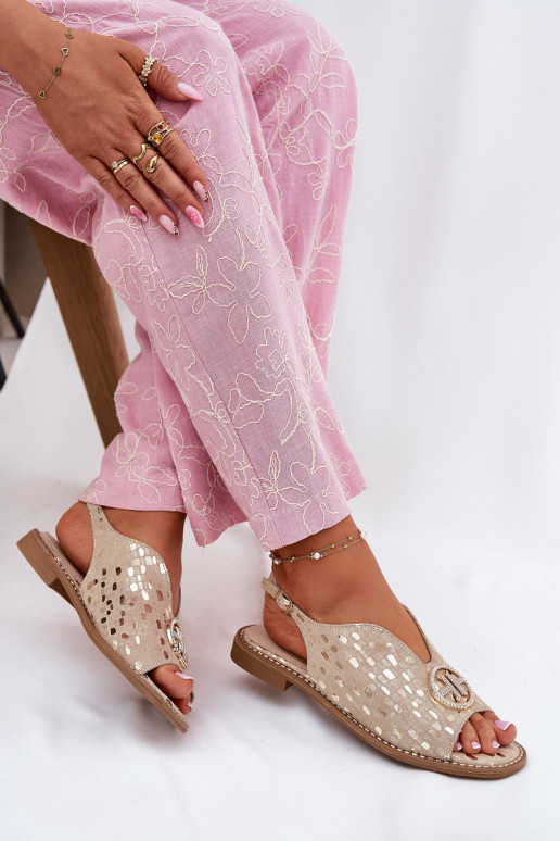 Sandali da donna con tacchi larghi con ornamenti S.Barski KV51-094 colore dorato