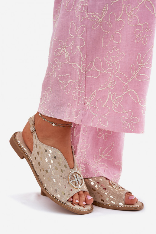 Sandali da donna con tacchi larghi con ornamenti S.Barski KV51-094 colore dorato