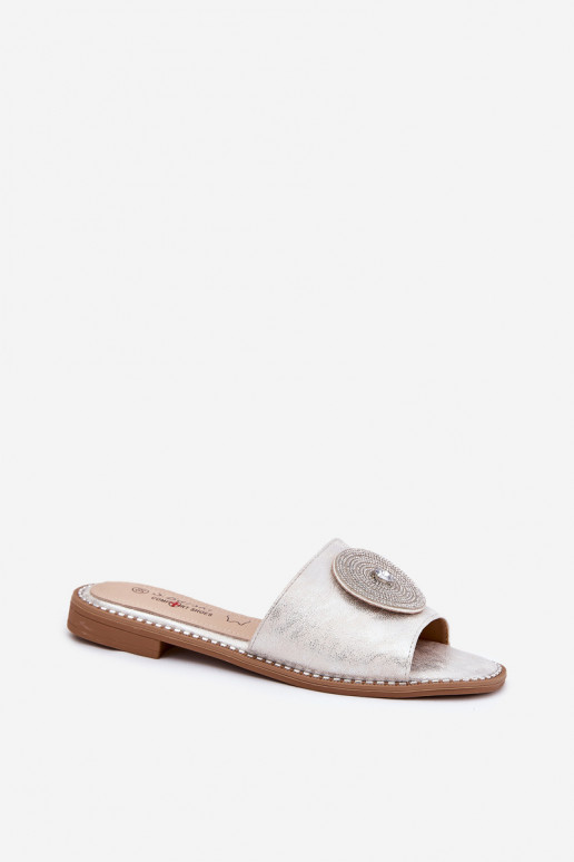 Pantofole da donna con tacchi larghi con ornamenti S.Barski KV51-013 color argento