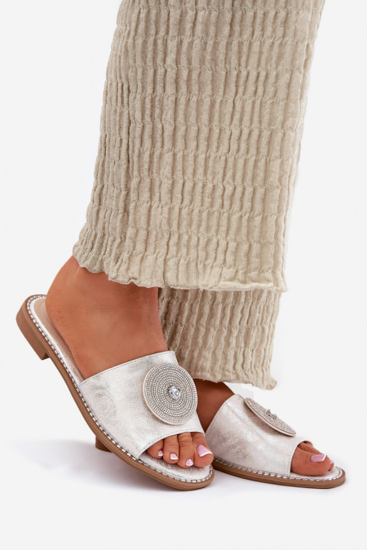 Pantofole da donna con tacchi larghi con ornamenti S.Barski KV51-013 color argento