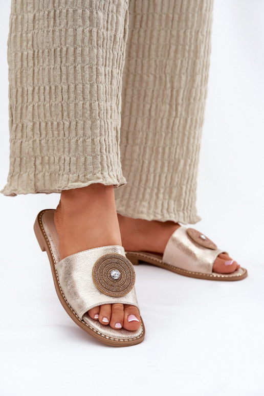 Pantofole da donna con tacchi larghi con ornamenti S.Barski KV51-013 colore dorato