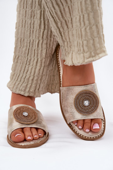 Pantofole da donna con tacchi larghi con ornamenti S.Barski KV51-013 colore dorato 2