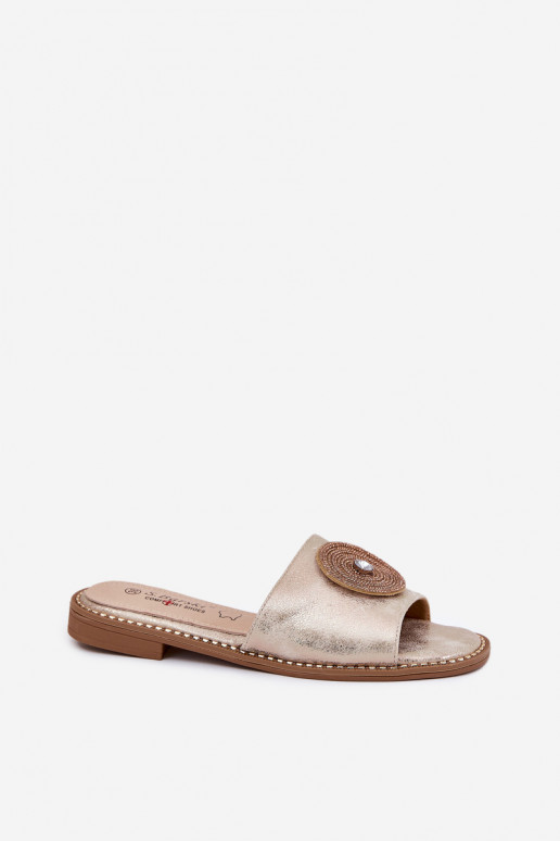 Pantofole da donna con tacchi larghi con ornamenti S.Barski KV51-013 colore dorato