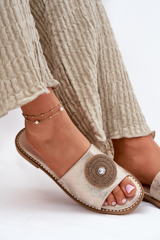 Pantofole da donna con tacchi larghi con ornamenti S.Barski KV51-013 colore dorato