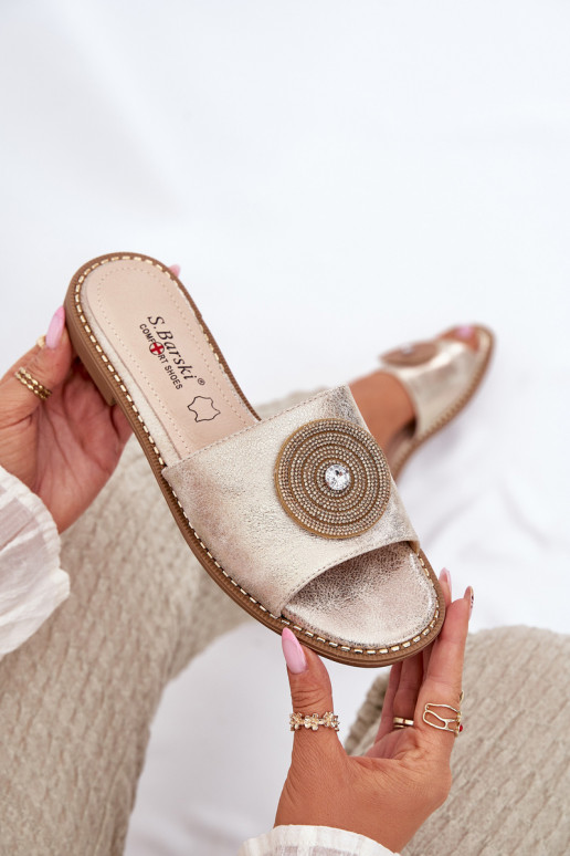 Pantofole da donna con tacchi larghi con ornamenti S.Barski KV51-013 colore dorato