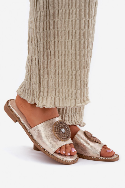 Pantofole da donna con tacchi larghi con ornamenti S.Barski KV51-013 colore dorato