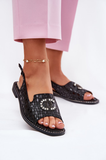 Sandali da donna con ornamenti con tacchi larghi S.Barski KV51-096 colore nero 2
