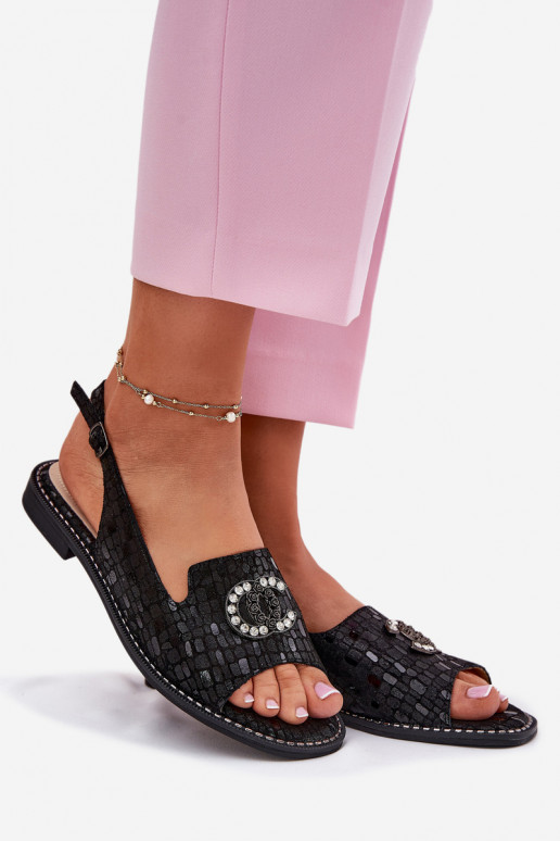 Sandali da donna con ornamenti con tacchi larghi S.Barski KV51-096 colore nero