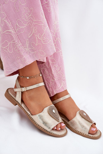 Sandali da donna con tacchi larghi con ornamenti S.Barski KV51-098 colore dorato