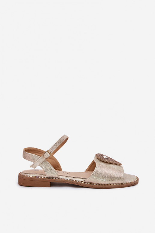 Sandali da donna con tacchi larghi con ornamenti S.Barski KV51-098 colore dorato Sandali da donna con tacchi larghi con ornamenti S.Barski KV51-098 colore dorato