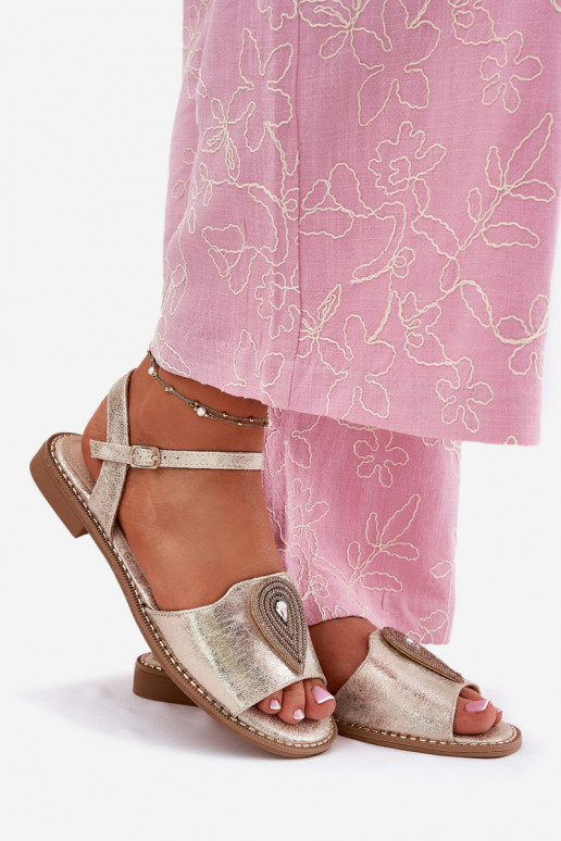 Sandali da donna con tacchi larghi con ornamenti S.Barski KV51-098 colore dorato Sandali da donna con tacchi larghi con ornamenti S.Barski KV51-098 colore dorato