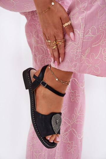 Sandali da donna con tacchi larghi con ornamenti S.Barski KV51-098 colore nero 2