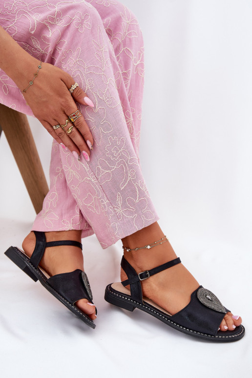 Sandali da donna con tacchi larghi con ornamenti S.Barski KV51-098 colore nero Sandali da donna con tacchi larghi con ornamenti S.Barski KV51-098 colore nero