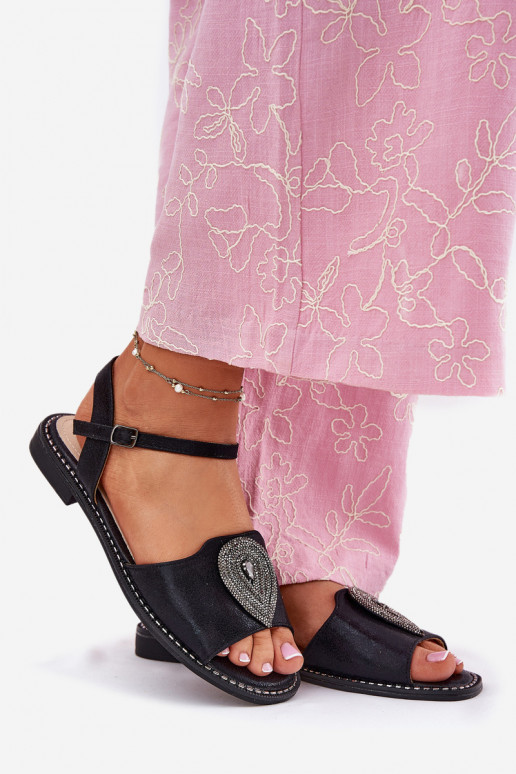 Sandali da donna con tacchi larghi con ornamenti S.Barski KV51-098 colore nero Sandali da donna con tacchi larghi con ornamenti S.Barski KV51-098 colore nero