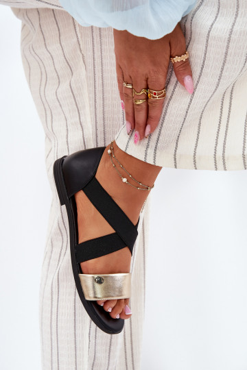 Sandali bassi da donna Z Elastycznymi Paskami Nero e-colore dorato Deverinea 2