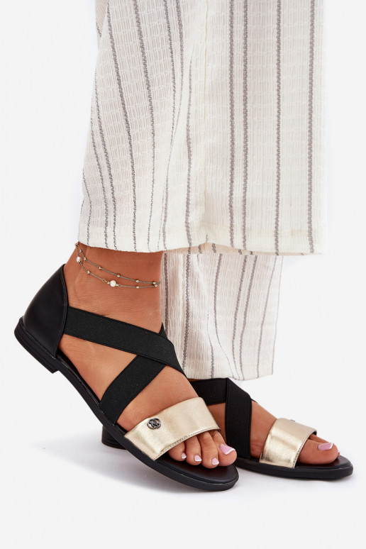 Sandali bassi da donna Z Elastycznymi Paskami Nero e-colore dorato Deverinea Sandali bassi da donna Z Elastycznymi Paskami Nero e-colore dorato Deverinea