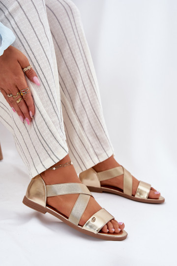 Sandali bassi da donna Z Elastycznymi Paskami colore dorato Deverinea