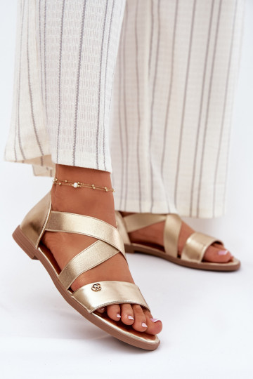 Sandali bassi da donna Z Elastycznymi Paskami colore dorato Deverinea 2