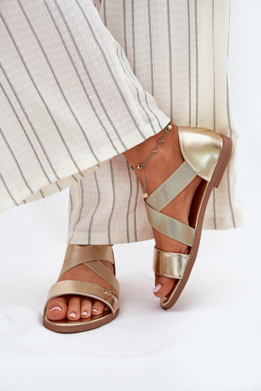 Sandali bassi da donna Z Elastycznymi Paskami colore dorato Deverinea Sandali bassi da donna Z Elastycznymi Paskami colore dorato Deverinea