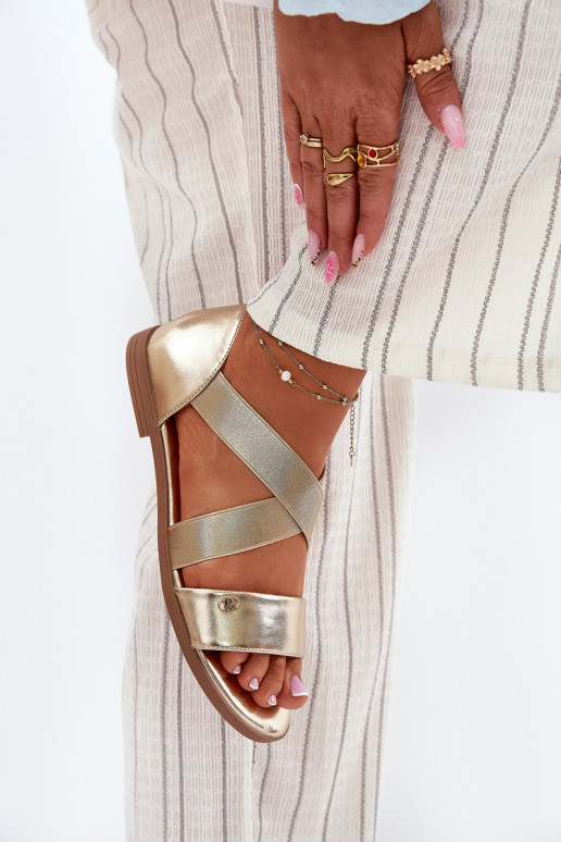 Sandali bassi da donna Z Elastycznymi Paskami colore dorato Deverinea Sandali bassi da donna Z Elastycznymi Paskami colore dorato Deverinea