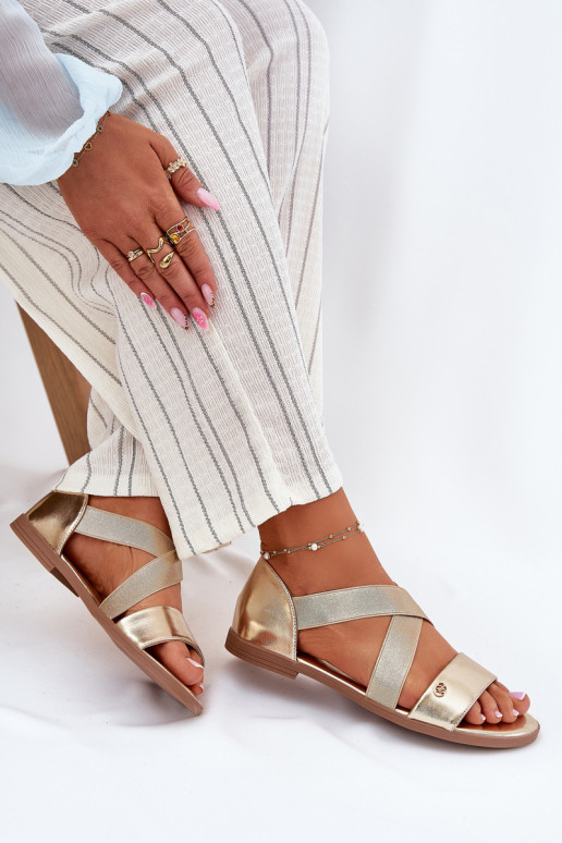 Sandali bassi da donna Z Elastycznymi Paskami colore dorato Deverinea Sandali bassi da donna Z Elastycznymi Paskami colore dorato Deverinea