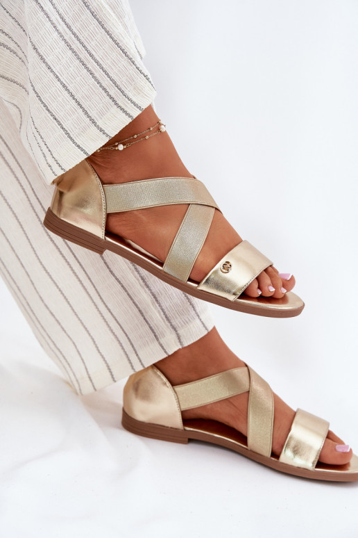 Sandali bassi da donna Z Elastycznymi Paskami colore dorato Deverinea Sandali bassi da donna Z Elastycznymi Paskami colore dorato Deverinea