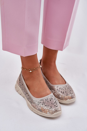 Pelle con elementi traforati  Ballerine colore dorato Leaneila