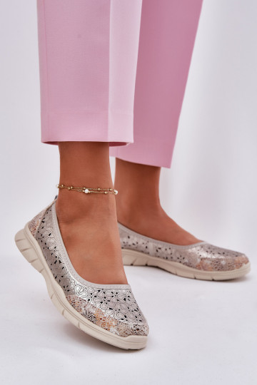 Pelle con elementi traforati  Ballerine colore dorato Leaneila 2