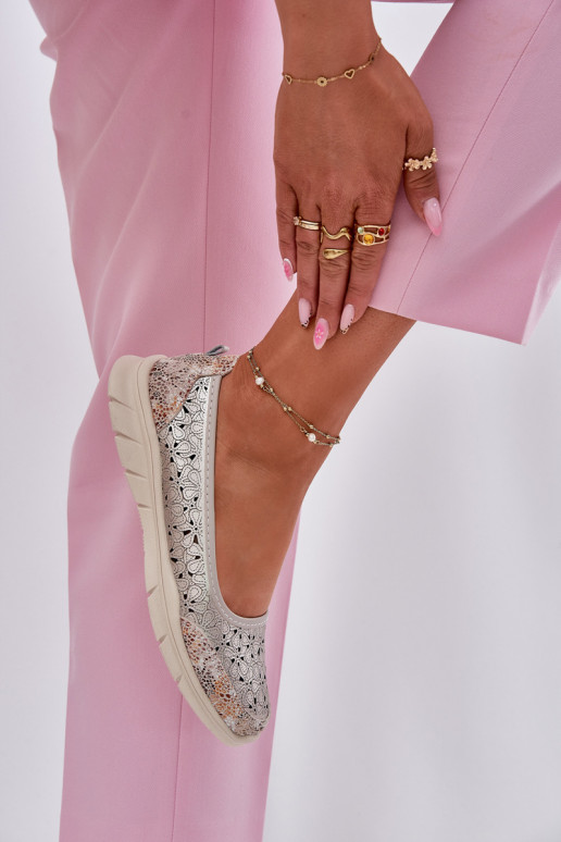 Pelle con elementi traforati  Ballerine colore dorato Leaneila Pelle con elementi traforati  Ballerine colore dorato Leaneila