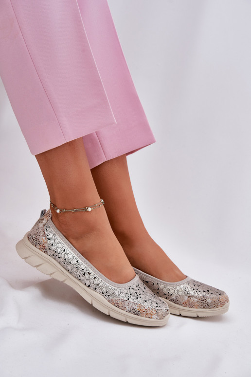 Pelle con elementi traforati  Ballerine colore dorato Leaneila Pelle con elementi traforati  Ballerine colore dorato Leaneila