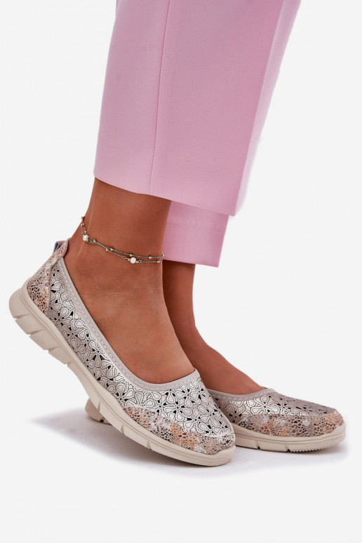 Pelle con elementi traforati  Ballerine colore dorato Leaneila Pelle con elementi traforati  Ballerine colore dorato Leaneila