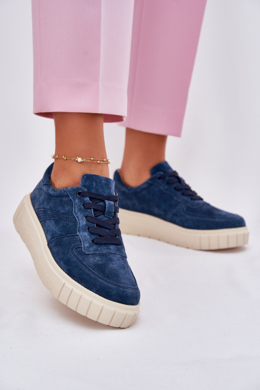 dalla pelle scamosciata Scarpe modello sneakers Femminile con una piattaforma blu scuro RilAena dalla pelle scamosciata Scarpe modello sneakers Femminile con una piattaforma blu scuro RilAena