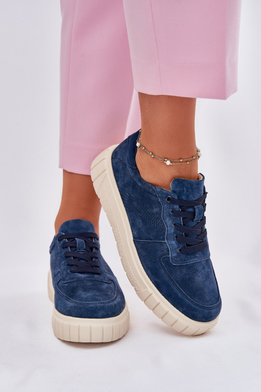 dalla pelle scamosciata Scarpe modello sneakers Femminile con una piattaforma blu scuro RilAena dalla pelle scamosciata Scarpe modello sneakers Femminile con una piattaforma blu scuro RilAena
