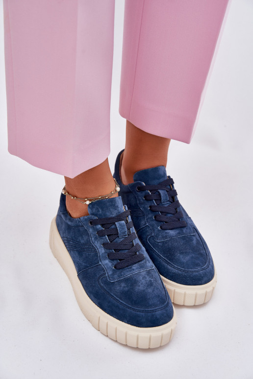 dalla pelle scamosciata Scarpe modello sneakers Femminile con una piattaforma blu scuro RilAena dalla pelle scamosciata Scarpe modello sneakers Femminile con una piattaforma blu scuro RilAena