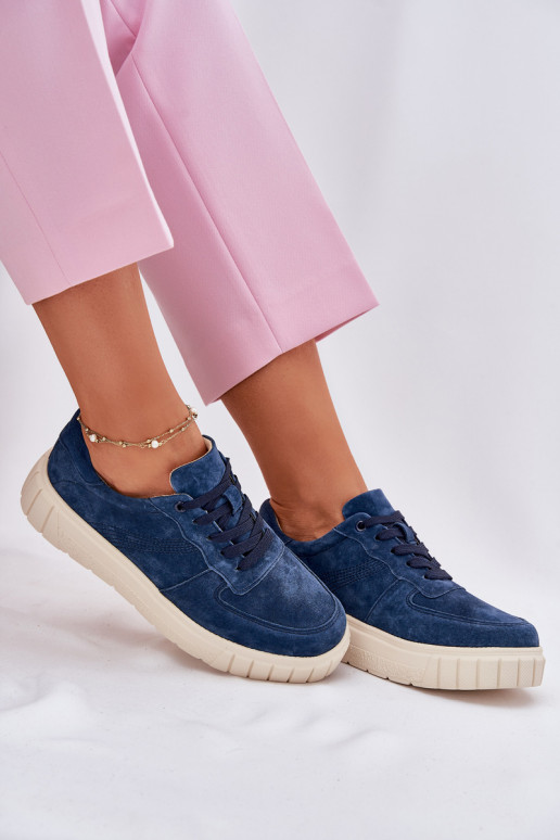 dalla pelle scamosciata Scarpe modello sneakers Femminile con una piattaforma blu scuro RilAena dalla pelle scamosciata Scarpe modello sneakers Femminile con una piattaforma blu scuro RilAena