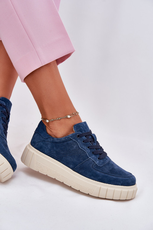 dalla pelle scamosciata Scarpe modello sneakers Femminile con una piattaforma blu scuro RilAena dalla pelle scamosciata Scarpe modello sneakers Femminile con una piattaforma blu scuro RilAena