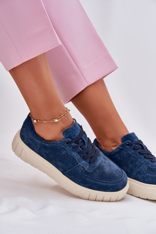 dalla pelle scamosciata Scarpe modello sneakers Femminile con una piattaforma blu scuro RilAena dalla pelle scamosciata Scarpe modello sneakers Femminile con una piattaforma blu scuro RilAena