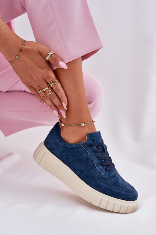 dalla pelle scamosciata Scarpe modello sneakers Femminile con una piattaforma blu scuro RilAena dalla pelle scamosciata Scarpe modello sneakers Femminile con una piattaforma blu scuro RilAena