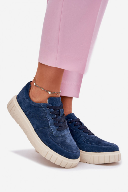 dalla pelle scamosciata Scarpe modello sneakers Femminile con una piattaforma blu scuro RilAena dalla pelle scamosciata Scarpe modello sneakers Femminile con una piattaforma blu scuro RilAena