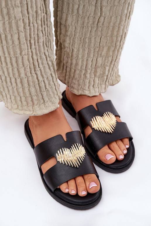 Pantofole da donna con tacchi larghi con dettagli dorati colore nero Karinma Pantofole da donna con tacchi larghi con dettagli dorati colore nero Karinma