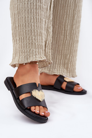 Pantofole da donna con tacchi larghi con dettagli dorati colore nero Karinma 2