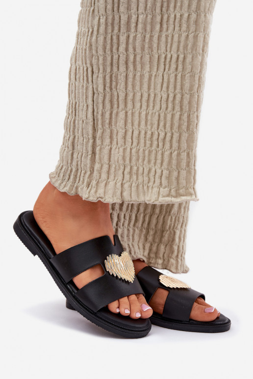 Pantofole da donna con tacchi larghi con dettagli dorati colore nero Karinma Pantofole da donna con tacchi larghi con dettagli dorati colore nero Karinma