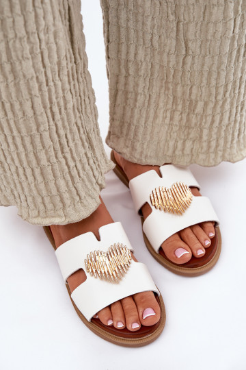 Pantofole da donna con tacchi larghi con dettagli dorati Colore bianco Karinma