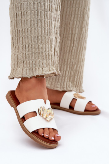 Pantofole da donna con tacchi larghi con dettagli dorati Colore bianco Karinma 2