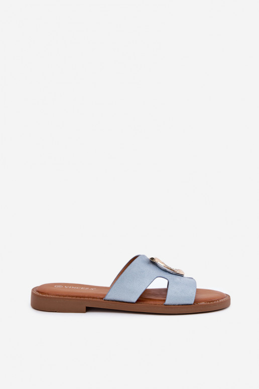 Pantofole da donna con tacchi larghi con ornamenti Vinceza 17381 colore blu Pantofole da donna con tacchi larghi con ornamenti Vinceza 17381 colore blu