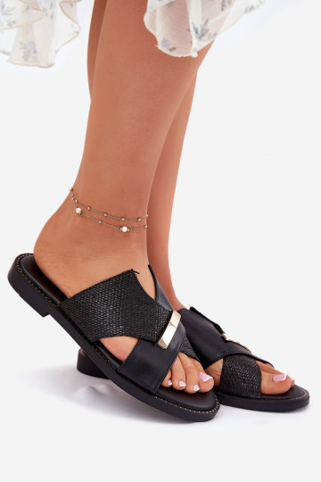 Pantofole piatte da donna Con decorazioni Detalem Vinceza 17385 colore nero 2