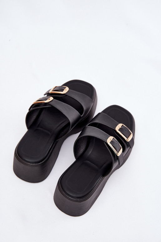 Pantofole da donna Su un cuneo e piattaforma con fibbie colore nero Nitarelia